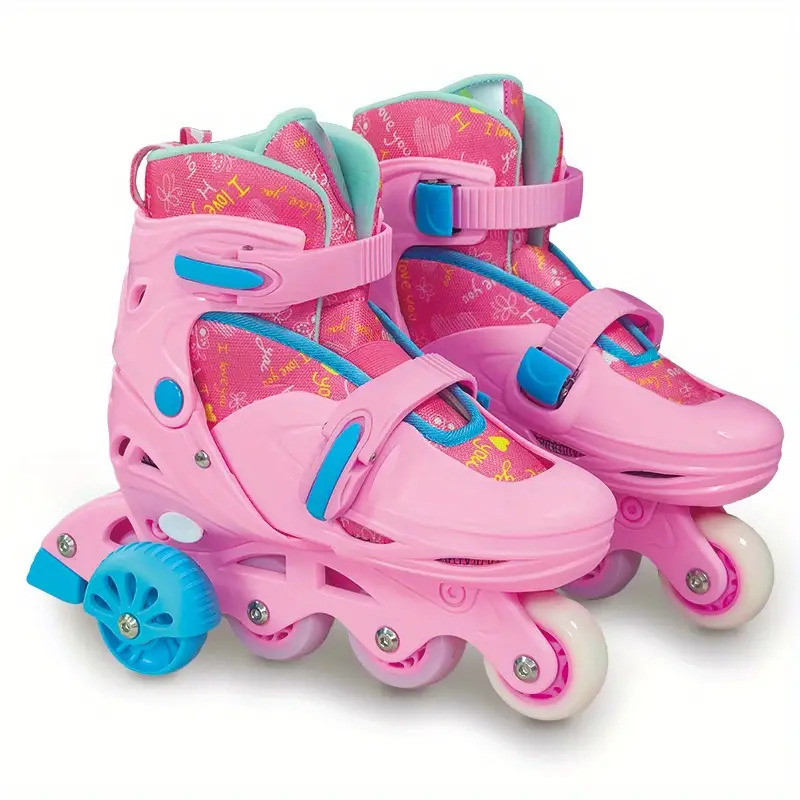 Adjustable Roller Skates for Girls with Illuminated Wheels (Size M: 29-32)