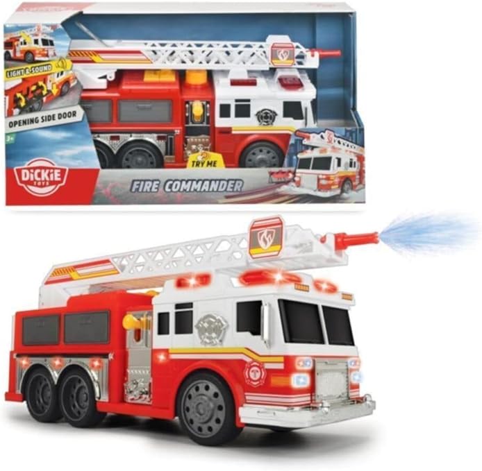 Dickie Toys Fire Commander Fire Truck with Water Jet Function, Ladder, Light and Sound,