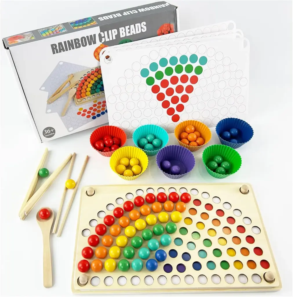 Rainbow Clip Beads Game – Montessori Toy 