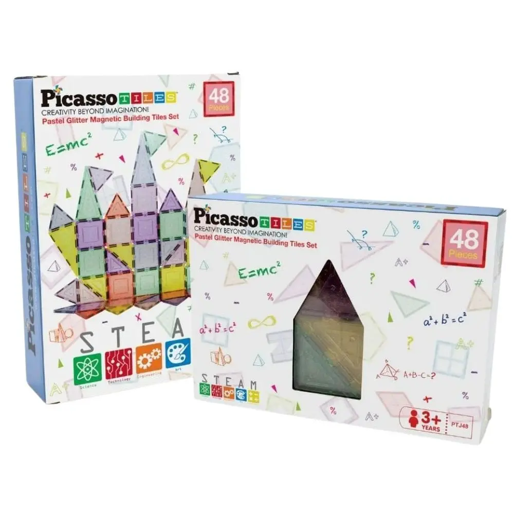 Picasso Tiles Magnetic Pastel Glitter - 48 Pieces 