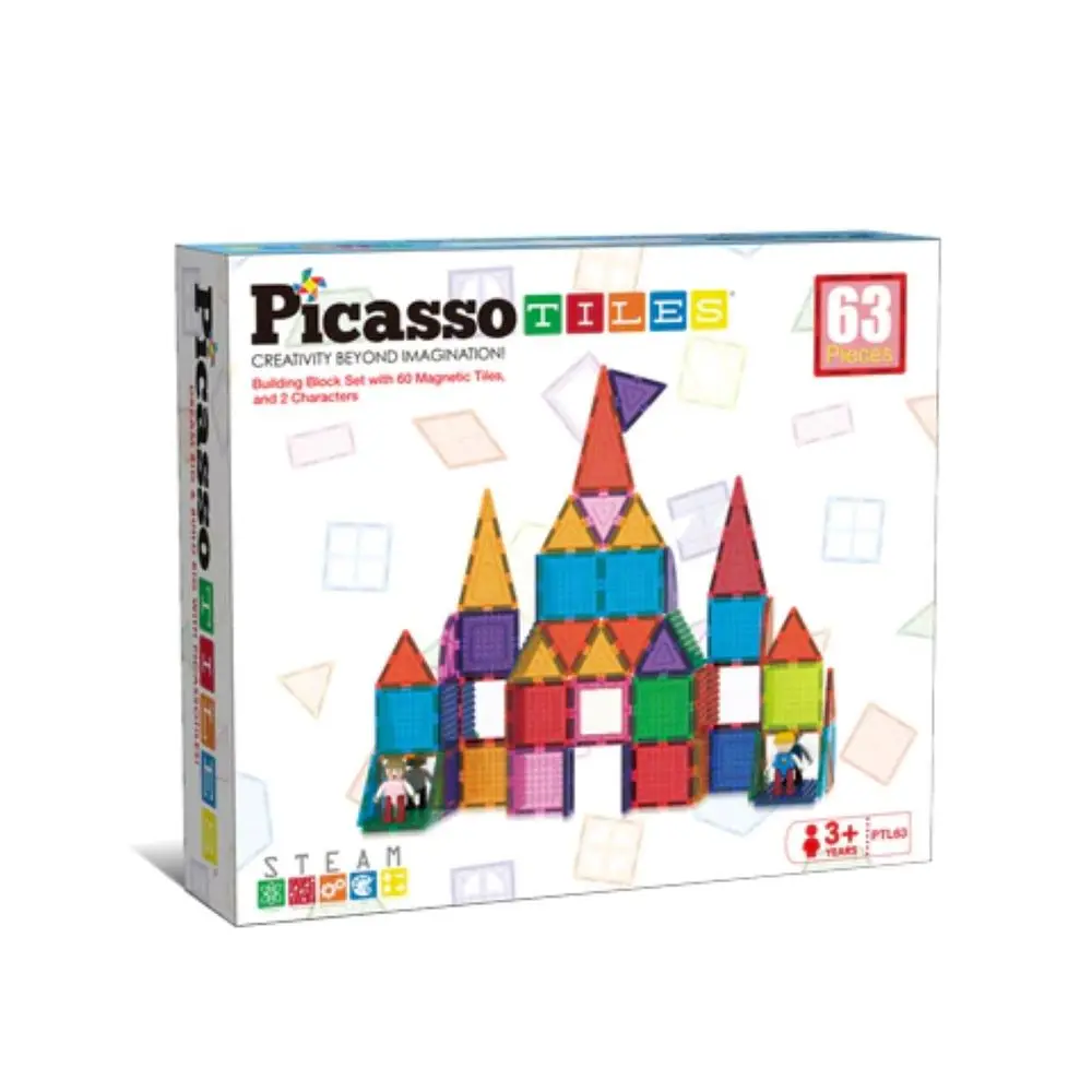 Picasso Tiles Magnetic Building Bricks and Tiles - 63 Pieces 