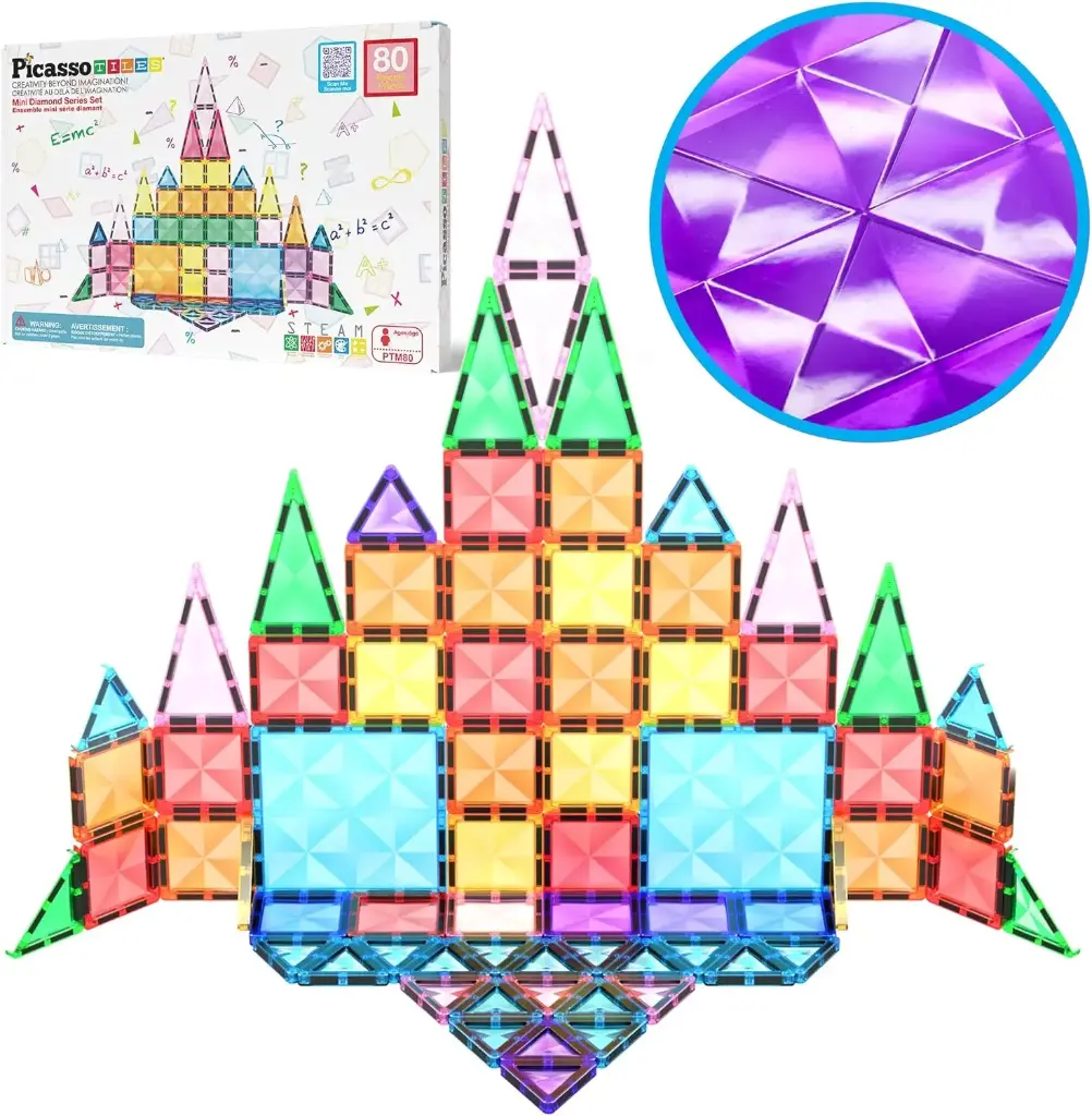 Picasso Tiles Magnetic Mini Diamond Building Set - 80 Pieces 